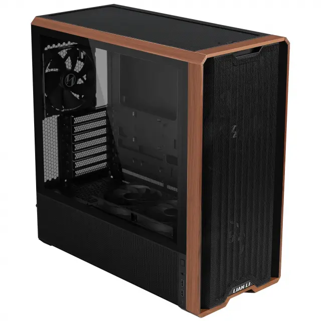 Case Lian-Li LANCOOL 217 Mid-Tower, Tempered Glass, Wood-Black 