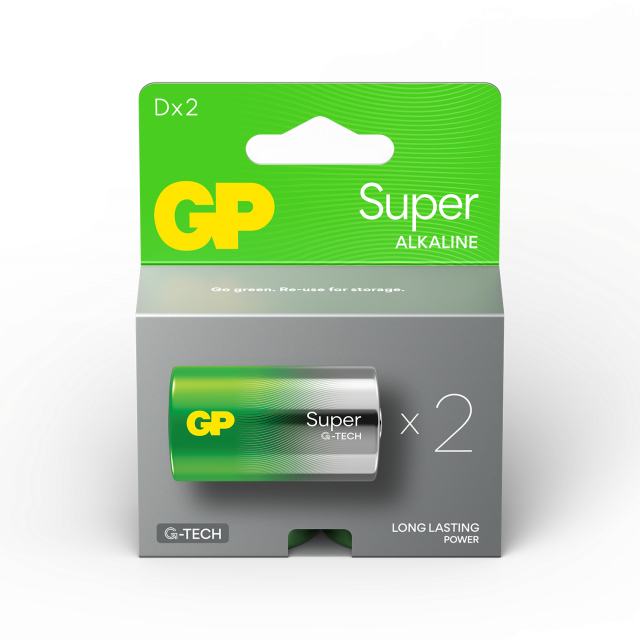 Алкална батерия GP SUPER LR20, 2 бр. в опаковка / блистер, 1.5V 