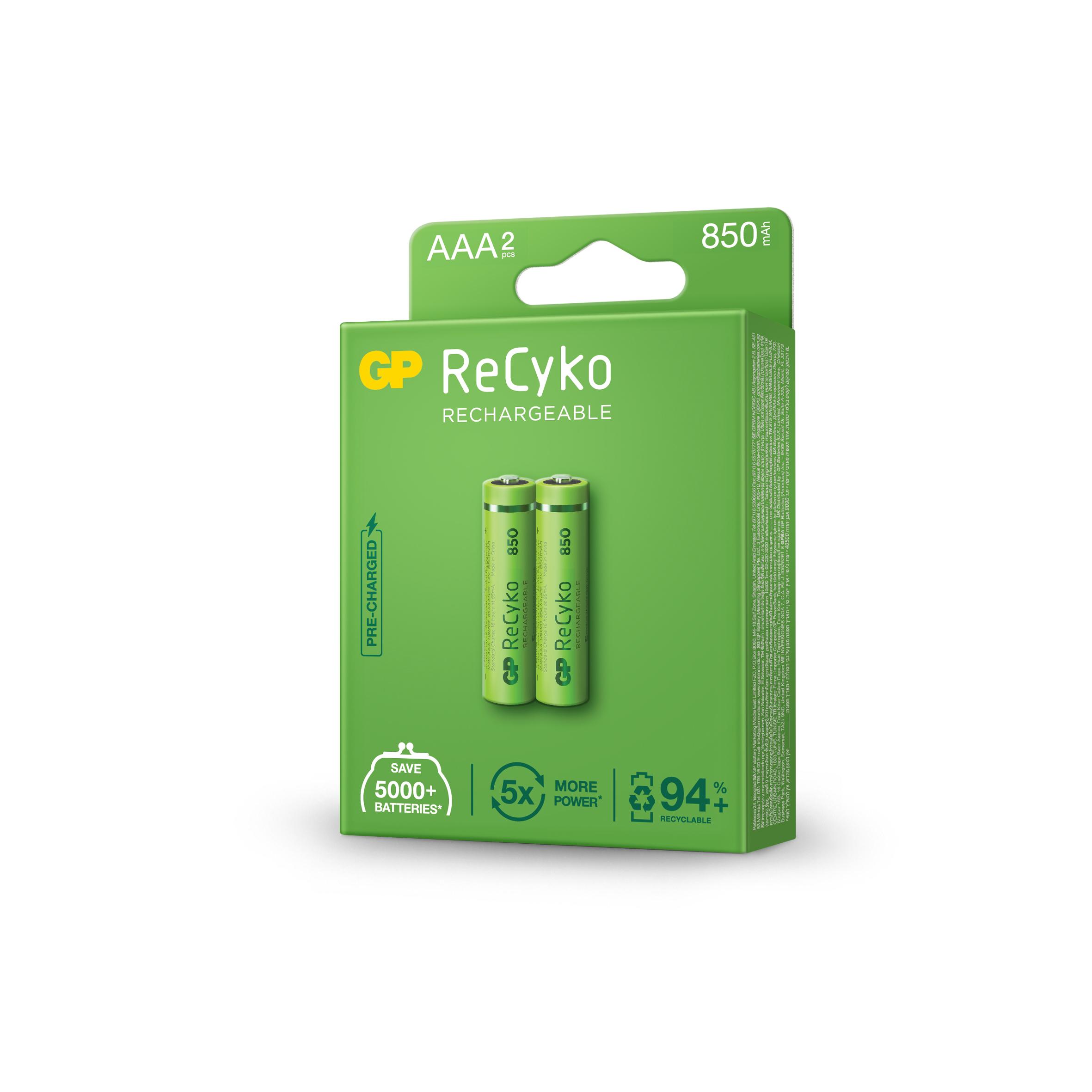 Акумулаторна Батерия GP R03 AAA 850mAh NiMH 85AAAHCE-EB2 RECYKO, 2 бр. в опаковка