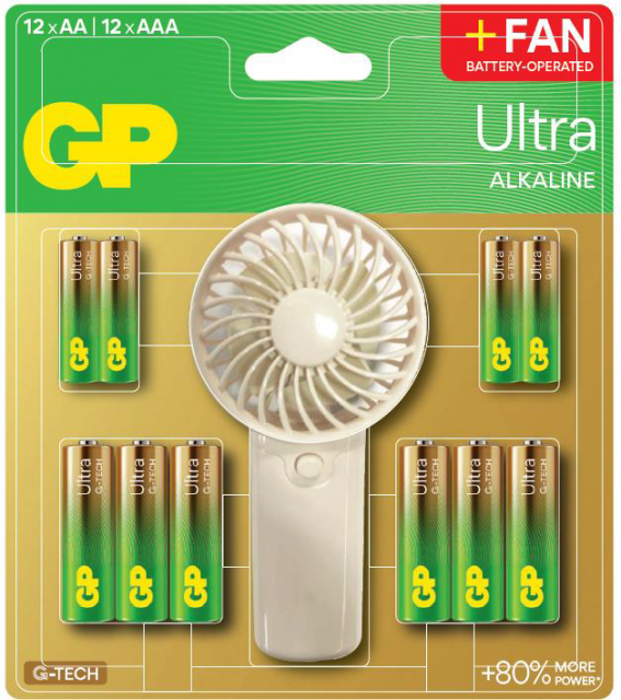 GP SUMMER PACK alkaline batteries  ULTRA AA x 12 pcs. + ULTRA AAA x 12 pcs. + Fan  GP BATTERIES 
