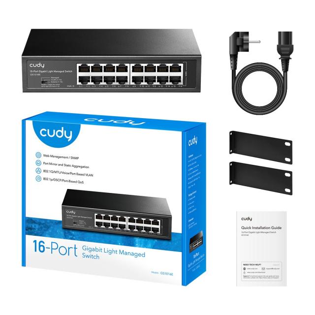 Суич Cudy GS1016E, 16 портов, управляем, 10/100/1000,  CUDY Cloud APP, Метален корпус 