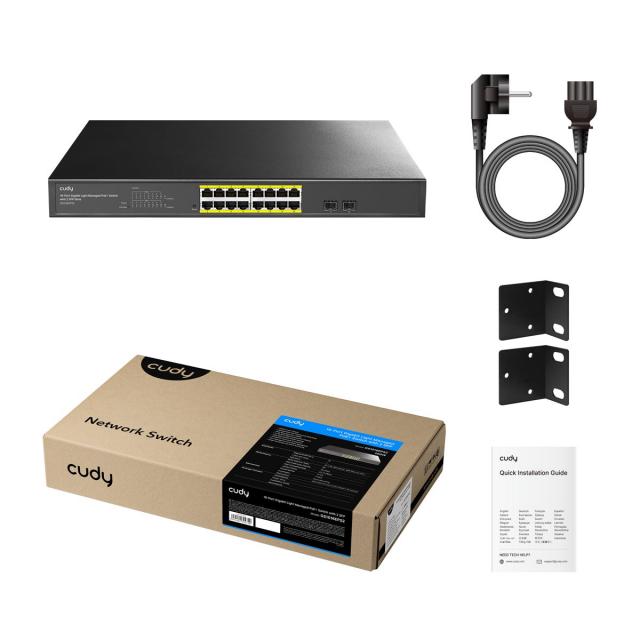 Суич Cudy GS1016EPS2, 16 портов, управляем Gigabit PoE+, 2x Gigabit SFP слота 