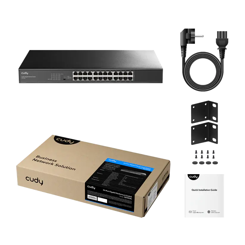 Суич Cudy GS1024L, 24x порт, 10/100/1000, за 19" шкаф, метален