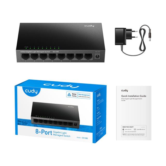 Суич Cudy GS108E, 8 портов, управляем, 10/100/1000,  CUDY Cloud APP, Метален корпус 