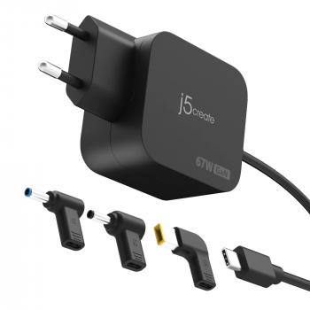 j5create Зарядно 67W GaN PD USB-C&reg; Mini Charger с 4.5 mm 3 вида DC конвертора