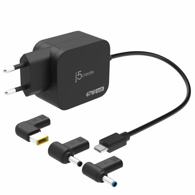 j5create Зарядно 67W GaN PD USB-C® Mini Charger с 4.5 mm 3 вида DC конвертора 