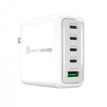 Мрежово зарядно JUP53100 100W GaN, 5 порта, USB-C, USB-A