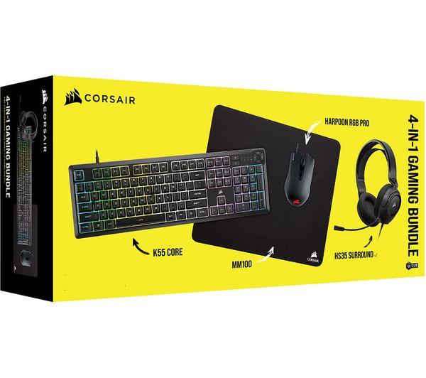 CORSAIR Gaming 4-in-1 Bundle - K55 CORE / HARPOON RGB PRO / HS35 Surround v2 / MM100 