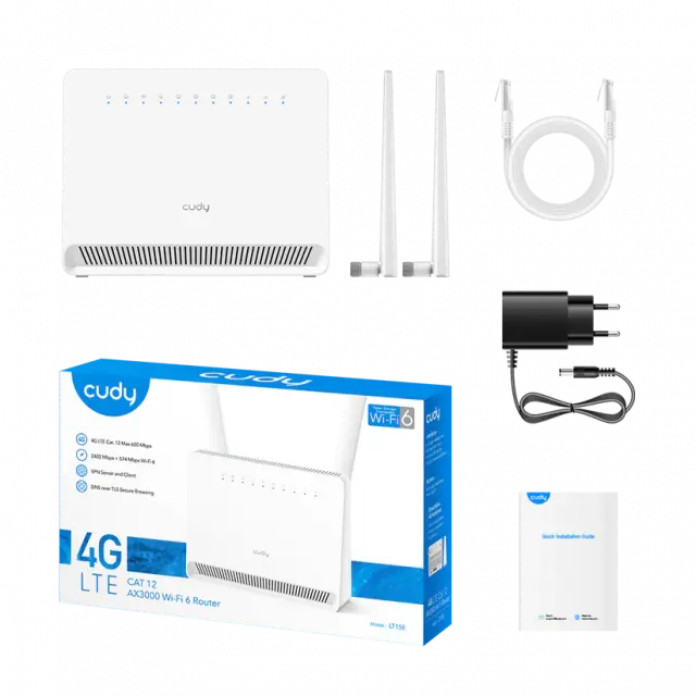 Безжичен рутер Cudy LT15E  WiFI6, 4G LTE, AX3000, 4x 10/100/1000, 6 антени 