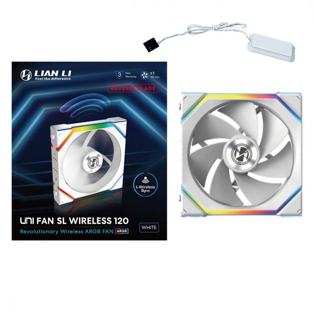 Lian Li UNI FAN SL Wireless ARGB PWM Reverse Blade Fan - 120 mm White 
