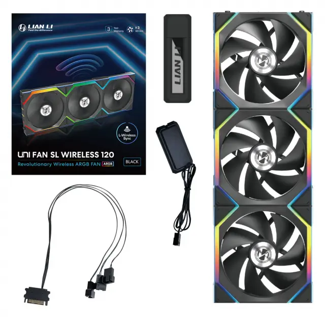 3Pack Fans Lian Li UNI FAN SL Wireless ARGB PWM - 120 mm Black + Controller 