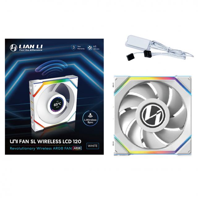 Lian Li UNI FAN SL Wireless LCD ARGB PWM Fan - 120 mm White 
