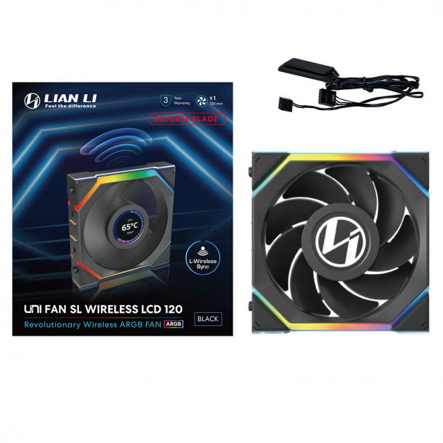 Lian Li UNI FAN SL Wireless LCD ARGB PWM Reverse Blade Fan - 120 mm Black 