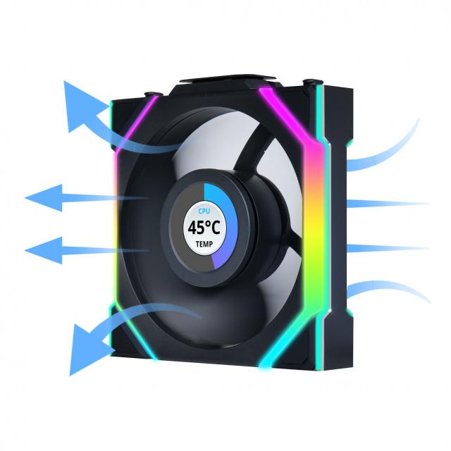 Lian Li UNI FAN SL Wireless LCD ARGB PWM Reverse Blade Fan - 120 mm Black 