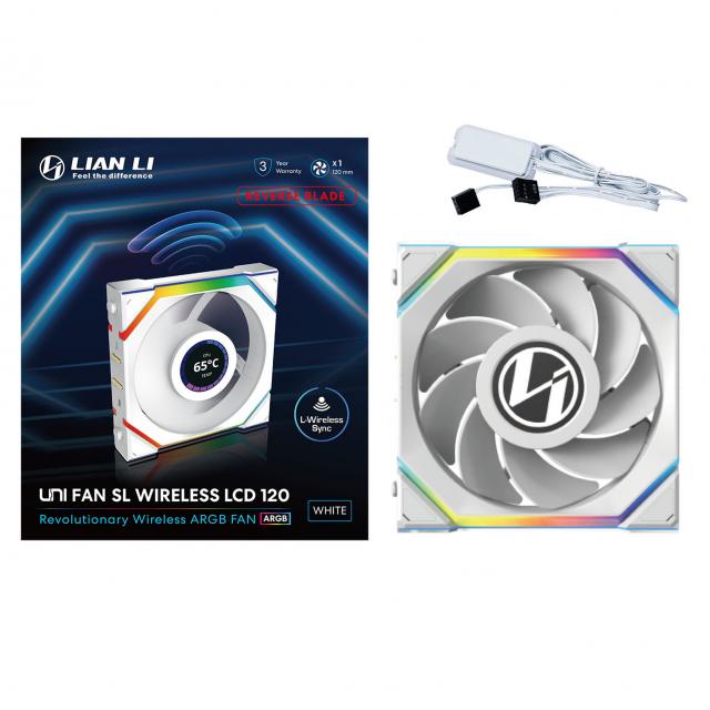 Lian Li UNI FAN SL Wireless LCD ARGB PWM Reverse Blade Fan - 120 mm White 