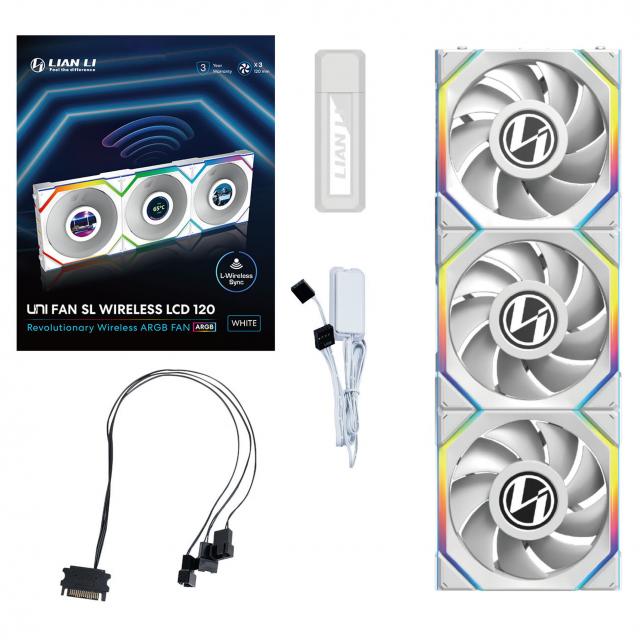 Triple Fan Pack Lian Li UNI FAN SL Wireless LCD ARGB PWM - 120 mm White 