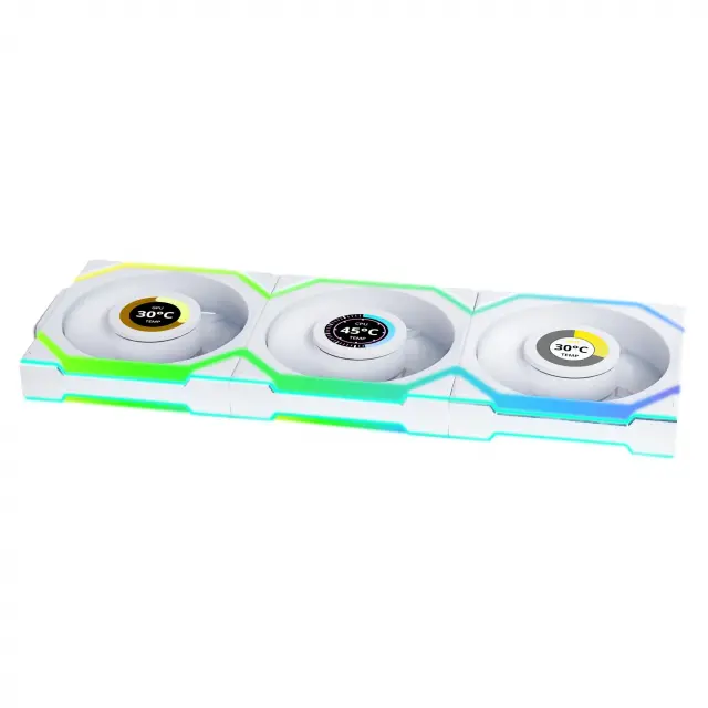 Triple Fan Pack Lian Li UNI FAN SL Wireless LCD ARGB PWM Reverse Blade - 120 mm White 
