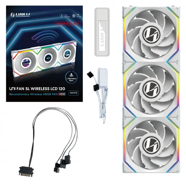Triple Fan Pack Lian Li UNI FAN SL Wireless LCD ARGB PWM Reverse Blade - 120 mm White 