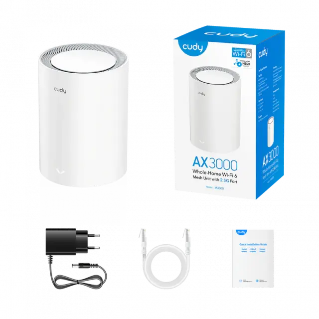 Безжична MESH система Cudy M3000, 1 брой, AX3000 Dual Band, 2.4/5 GHz, 574 -  2402 Mbps 