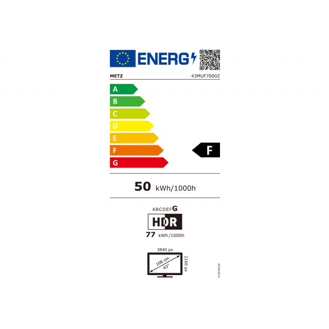 METZ Телевизор 43" UHD LED SMART TV, 4K, Google TV, Клас F 