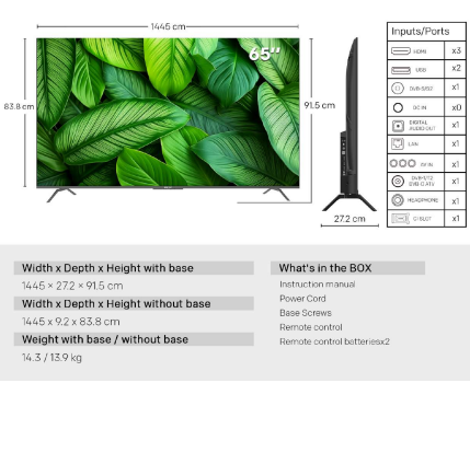 METZ Телевизор 65" UHD LED SMART TV, 4K, Google TV, Frameless 