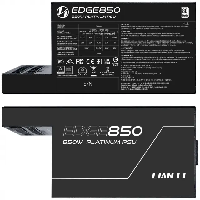 Захранващ блок Lian Li EDGE EG0850 Black 850W 80+ Platinum PCIe 5.1, ATX 3.1 