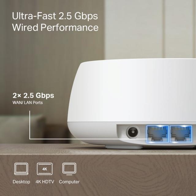 Меш система TP-LINK Deco BE25 (2-pack), BE3600, 2x 2.5GbE, Wi-Fi 7 