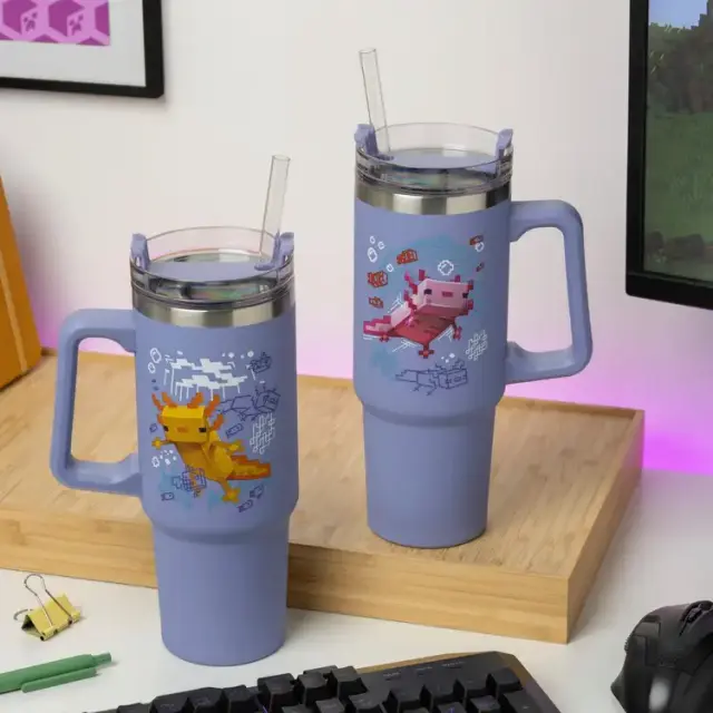 Mug Paladone: Minecraft - Purple 900ml Multiway Travel Cup Straw,  PP14948MCF 