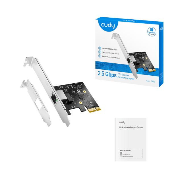 Ethernet Adapter Cudy PE10, PCIe, 10 Mbps/ 100 Mbps/ 1 Gbps/ 2.5 Gbps 