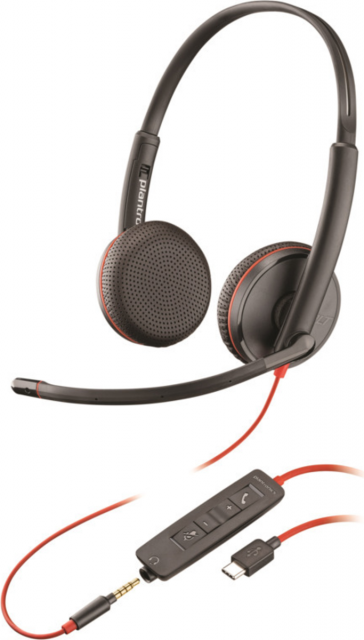 Слушалки с микрофон Poly Blackwire 3225 Stereo USB-C Headset+3.5mm Plug + USB-C/A Adapter 