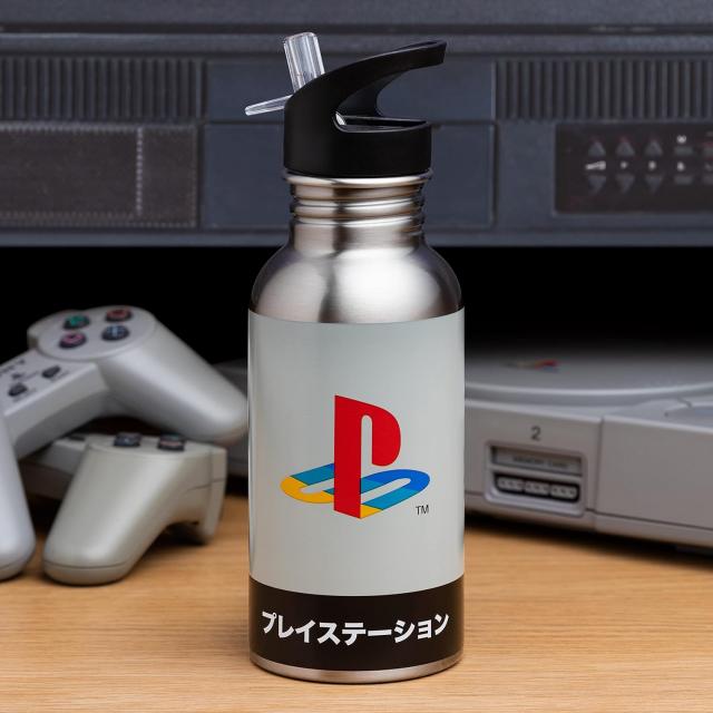 Paladone : PlayStation - Heritage Metal Water Bottle with Straw - 480ml 