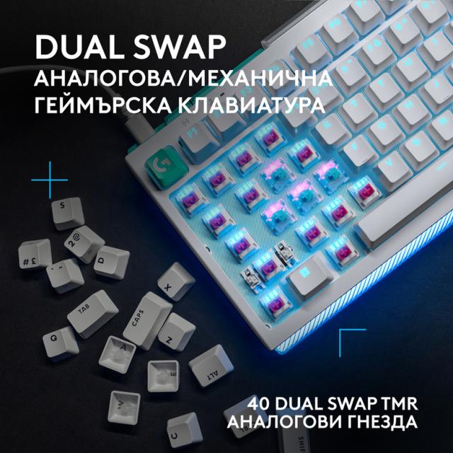 Геймърска механична клавиатура Logitech G512 X 98 - Dual Swap Analog/Mechanical Switch - White 