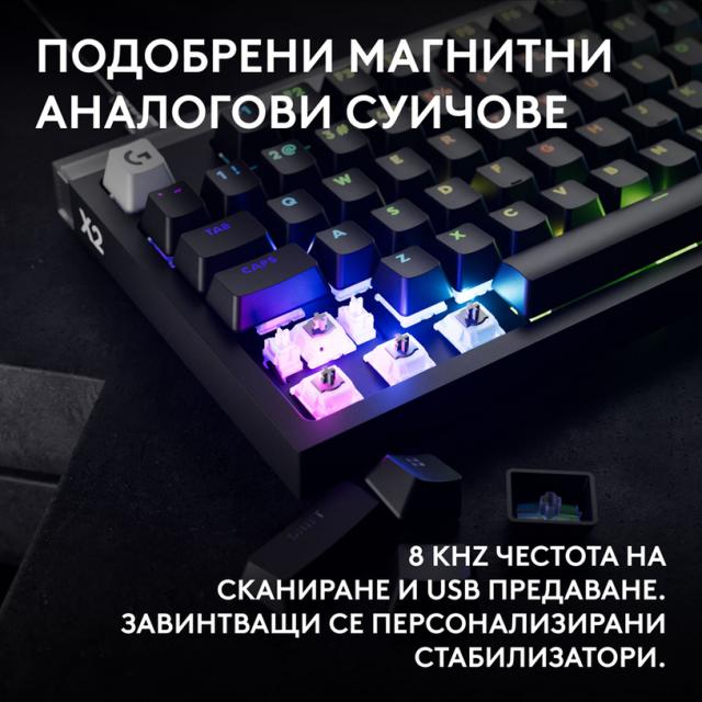 Геймърска механична клавиатура Logitech G Pro X2 RAPID TKL, Magnetic Analog Linear Switch - Черен 