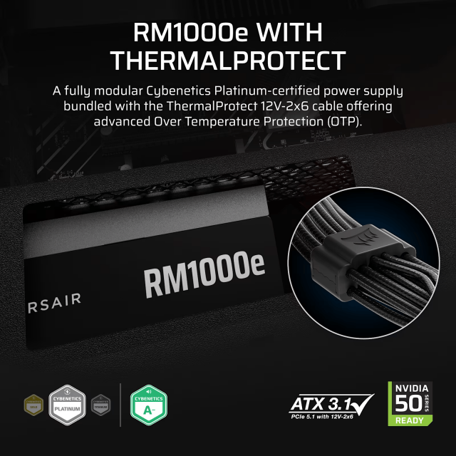 Power Supply Corsair RMe RM1000e Black 1000W 80+ Gold ATX 3.1, Thermal Protect 