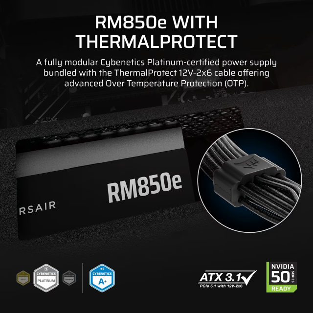 Power Supply Corsair RMe RM850e Black 850W 80+ Platinum ATX 3.1, Thermal Protect 
