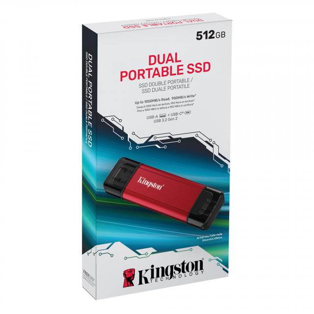 Флаш памет Kingston Dual USB-A/C Portable SSD 512GB - Black/Red 