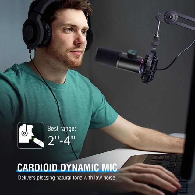 Микрофон със стойка FIFINE T658 Dynamic RGB - Black 