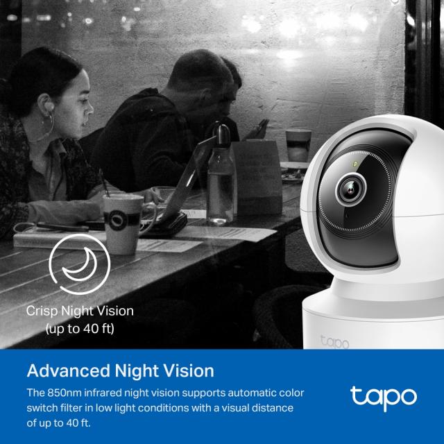 Домашна охранителна WiFi камера TP-Link Tapo C232, 3K 5Mp  с AI, Pan/Tilt, LAN, WiFi,SDmicro, нощно виждане 