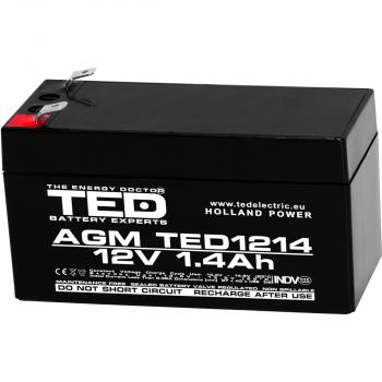 Lead Battery TED ELECTRIC, 12V / 1.4 Ah- 98/43,5/53 mm AGM