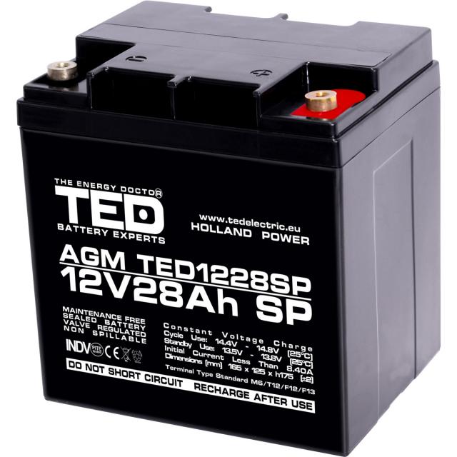 Оловна батерия AGM  12V / 26 Ah/28,5Ah  - 166 / 176 / 125mm терминал F13(M5) TED ELECTRIC 