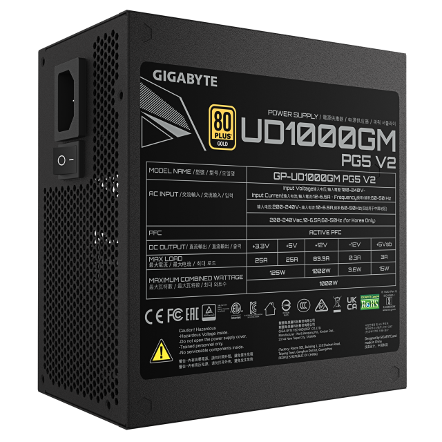 Power Supply Gigabyte UD1000GM PG5 V2 - 1000W 80+ Gold PCIe 5.1 Ready 