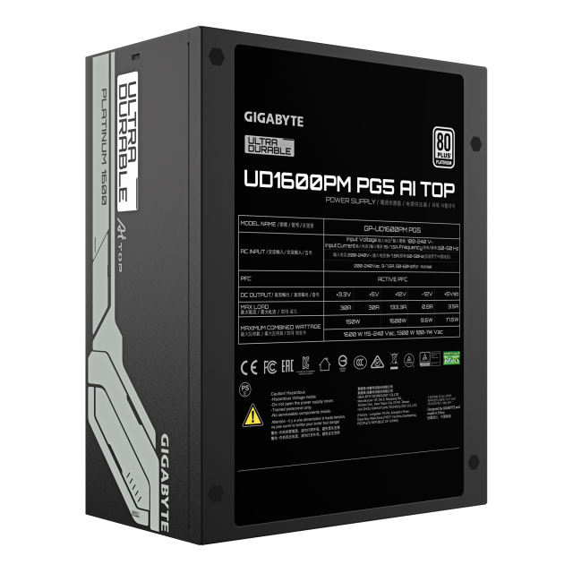 Power Supply Gigabyte UD1600PM PG5 AI TOP - 1600W 80+ Platinum PCIe 5.1 Ready 
