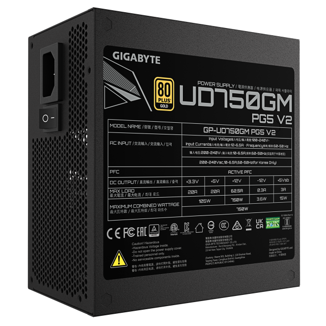 Захранващ блок Gigabyte UD750GM PG5 V2 , 750W, 80+ GOLD, PCIe 5.1 