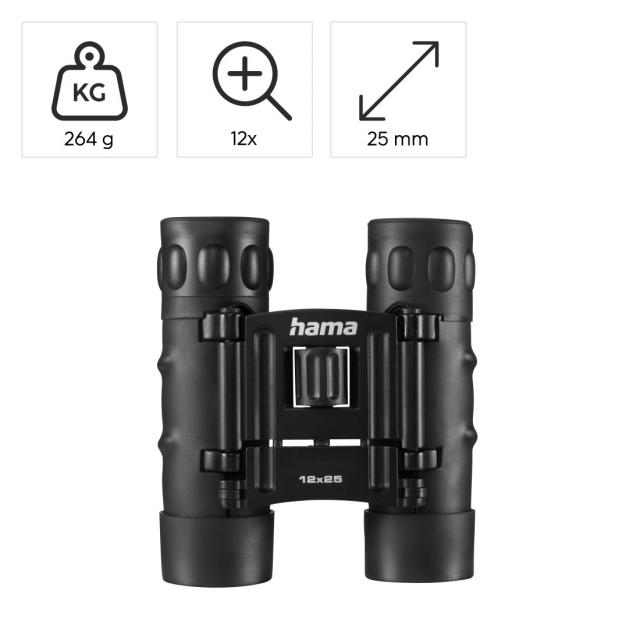 Hama “Vision” Binoculars, 12x25, Roof, BK7, with Focussing Wheel 