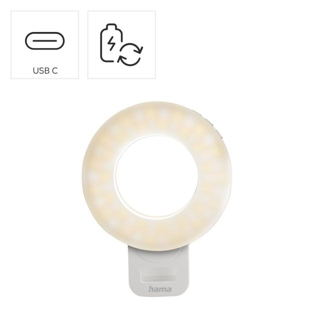 Hama LED Ринг Лампа "ToGo", 3 режима, презареждаема, USB-C 