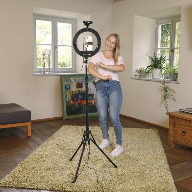 Hama "SpotLight Steady 120 III" LED Ring Light, Ring Light Tripod for Mobile Pho 