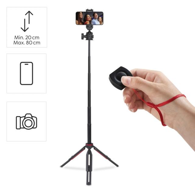 Hama “Solid 80 Ball” Mobile Phone Tripod, Travel Tripod, Remote Release, max. 80 cm 