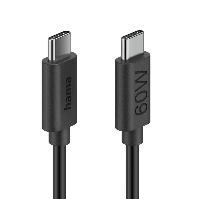 HAMA Кабел за зареждане USB-C - USB-C, 60 W, 1.2 м, черен 