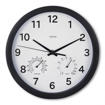 Hama "Malta" Wall Clock, Ø 25 cm, w. Thermometer / Hygrometer, No Ticking, black