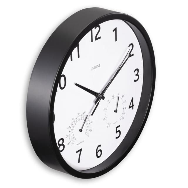 Hama "Malta" Wall Clock, Ø 25 cm, w. Thermometer / Hygrometer, No Ticking, black 